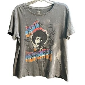• Jimi Hendrix Y2K 90s Grunge Destroyed Band Tee Shirt Gray F10
